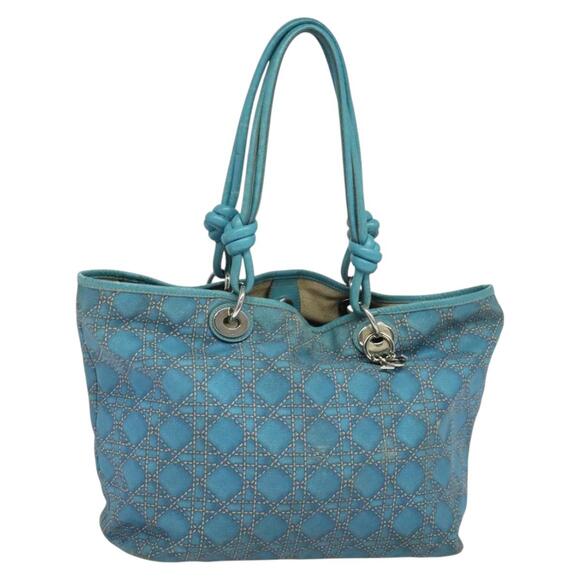 DIOR Canage Tote Bag Coated Canvas Blue Silver - Picture 1 of 12